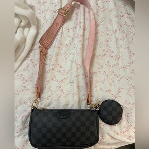 Checkered Black and Pink Women's Bag